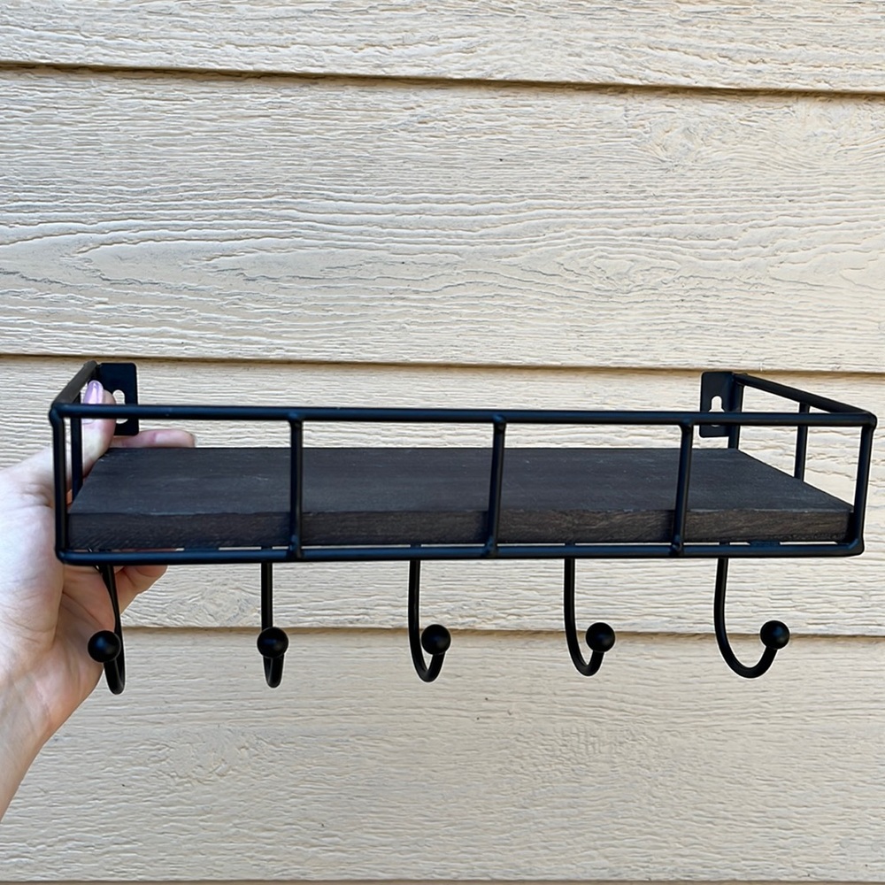 Wall shelf with hooks